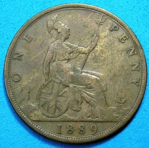 Great Britain UK 1 Penny Coin 1889 Victoria KM-755, Free S/H after 1st item - Picture 1 of 2