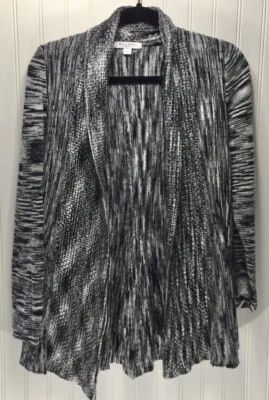 STUDIO WORKS Womens Size PS Petite Open Cardigan Knit Sweater Black White Gray - Image 1 of 4