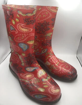 Botas femininas Sloggers impermeável chuva jardim conforto palmilha paisley vermelho tamanho 8 - Imagem 1 de 4