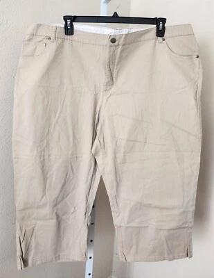 Basic Editions Women's Plus Size Capri Cropped Pants Stretch Waist Tan Khaki 26W - Image 1 of 4