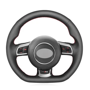 Black Leather Car Steering Wheel Cover For Audi TTRS 2009-14 R8 2010-15 RS3 RS6 - Picture 1 of 14