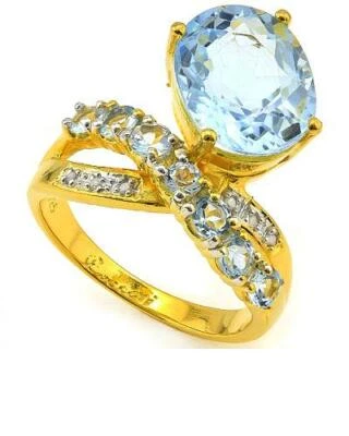 ANEL DE PRATA ESTERLINA 925 10K GP 7,08 CTW TOPÁZIO E DIAMANTE, REINO UNIDO-N - Imagem 1 de 3