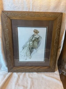 Antique 1909 Harrison Fisher Lithograph With Amazing Ornate Oak Frame & Matted - Picture 1 of 7
