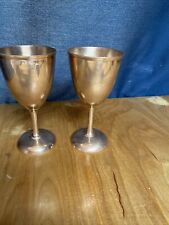 Pure Copper Vintage Wine Glass Goblet 2 Pcs 6 3/8” Tall W 11.3 OZ Each