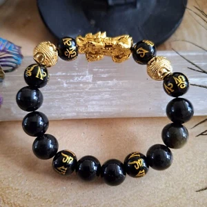 pixiu Bracelet Black Obsidian Wealth And Luck Feng Sui Jewellery Gift For Him - Picture 1 of 10