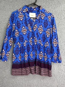 Maeve Anthropologie Contrast Geometric Button Down Blouse Size 4 Womens - Picture 1 of 11