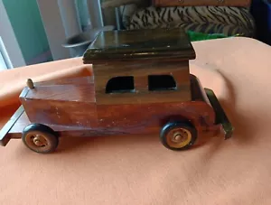 Coche clásico automóvil antiguo hecho a mano de madera con tapa de almacenamiento de apertura-10,75" - Imagen 1 de 15