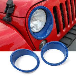 For 2007+ Jeep Wrangler JK JKU Blue Headlight Lamp Cover Trim Bezels Accessories - Picture 1 of 8