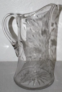 American Brilliant Clear Cut Crystal Glass 9" Water Pitcher Barware Vintage - Picture 1 of 12