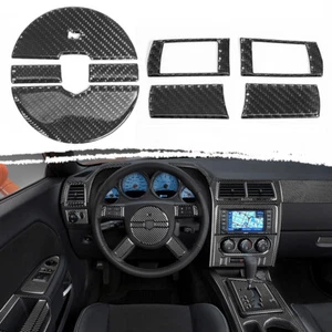 Carbon Fiber Steering Wheel Panel Cover Scuff Trim For Dodge Challenger 2008-10 - Foto 1 di 9