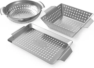 3 Pack Heavy Duty Stainless Steel BBQ Grilling Baskets Sets for Vegetable Grill - Picture 1 of 7