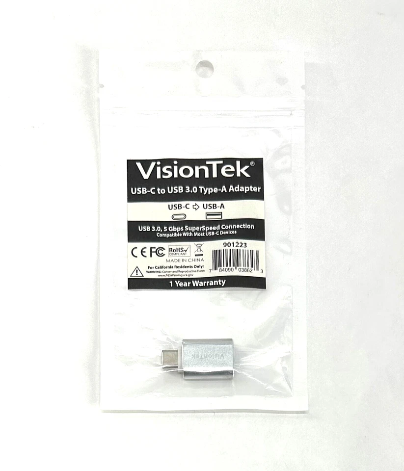 901223 VISIONTEK USB-C to USB 3.0 TYPE-A ADAPTER USB C - USB A new!~ - Image 1 of 1