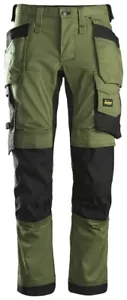 SNICKERS 6241 STRETCH WORK TROUSERS ALLROUNDWORK HOLSTER POCKETS KHAKI GREEN - Picture 1 of 5