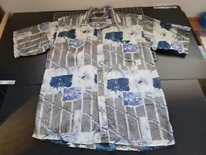 Vintage Pure Silk Short Sleeve Button Down Men's Shirt L Large dock rope Print - Picture 1 of 12