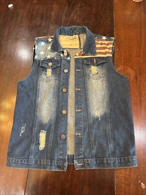 Chaleco vaquero vintage con bandera americana Foto 1 de 4