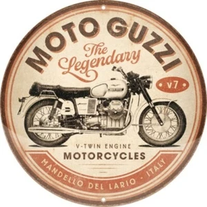 Moto Guzzi Nostalgia Round Tin Sign 35cm New Motorcycle Bike Italy - Picture 1 of 2