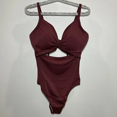 Traje de baño de una pieza para mujer - Tono y orilla rojo oscuro 36DD Foto 1 de 2