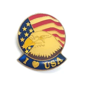 I Love (Heart) USA Pin Eagle USA Flag Lapel Enamel Vintage Patriotic - Picture 1 of 3