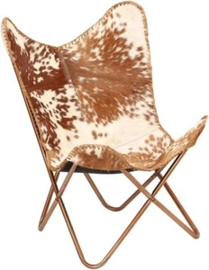 Handmade Cowhide Leather Butterfly Chair Lounge Accent Relax Arm Chair Folding - Picture 1 of 12
