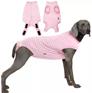 Dog Recovery Suit FemalePink Large Spay Surgery Recovery ShirtPink-White Stri... - Picture 1 of 8