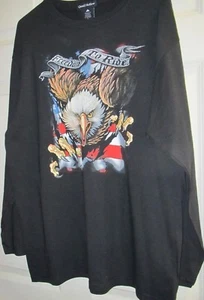 NEW FREEDOM TO RIDE T SHIRT AMERICAN EAGLE & FLAG Biker Tee Long Sleeve LARGE - Picture 1 of 3