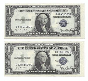 1935D $1 SCs. 2 Consecutive & UNCIRCULATED. G/G Block. 18 SUBJECT SHEETS Variety - Picture 1 of 2
