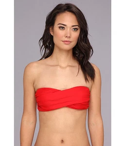 SHOSHANNA SOLID FRONT TWIST BANDEAU STRAPLESS BIKINI SWIM TOP CHERRY RED B CUP - Picture 1 of 1