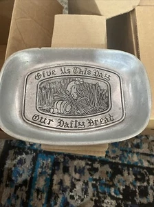 Bread Tray Plate Metalware Pewter Give Us This Day Prayer, Small Chip - Picture 1 of 6