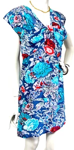 Paul & Joe Sister Floral Silk Dress Sheath Bow Front Cap Sleeve Zip Blue Size 8 - Picture 1 of 9