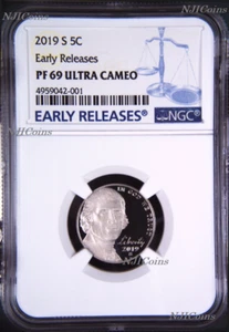 2019 S Proof 5C Nickel NGC PF69 ULTRA CAMEO ER Jefferson Blue Label - Bild 1 von 2