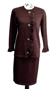STEVE FABRIKANT Petite Marrón Metalizado Tejido Volantes Blazer Falda Traje 2 piezas Set - Imagen 1 de 15