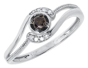10k White Gold Ladies Brown Solitaire Diamond Engagement Wedding Ring 0.15 ct - Picture 1 of 5