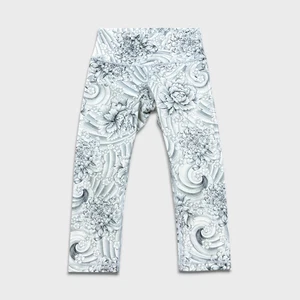 Lululemon Wunder Under Crop (Hi-Rise) *21" Womens Size 8 White AOP Yoga Leggings - Picture 1 of 10