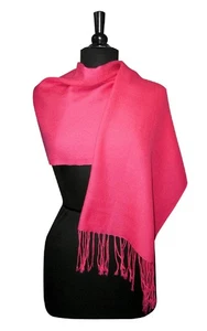 Biagio 100% Wool Pashmina Solid Scarf Hot Pink Fuchsia Color Womens Shawl Wrap - Picture 1 of 4