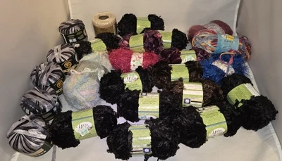 HUGE Lot of 24 Skeins FUN FUR EYELASH, Ribbon  Yarn - Misc. Brands and Colors - Image 1 of 4