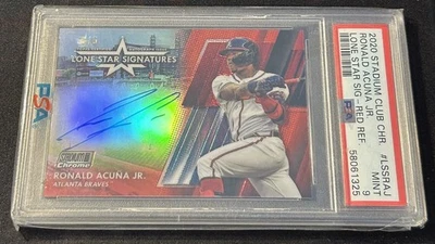 2020 Stadium Club Chrome Ronald Acuna Jr Lone Star Red Refractor Auto 1/5 PSA 9 - Image 1 of 4