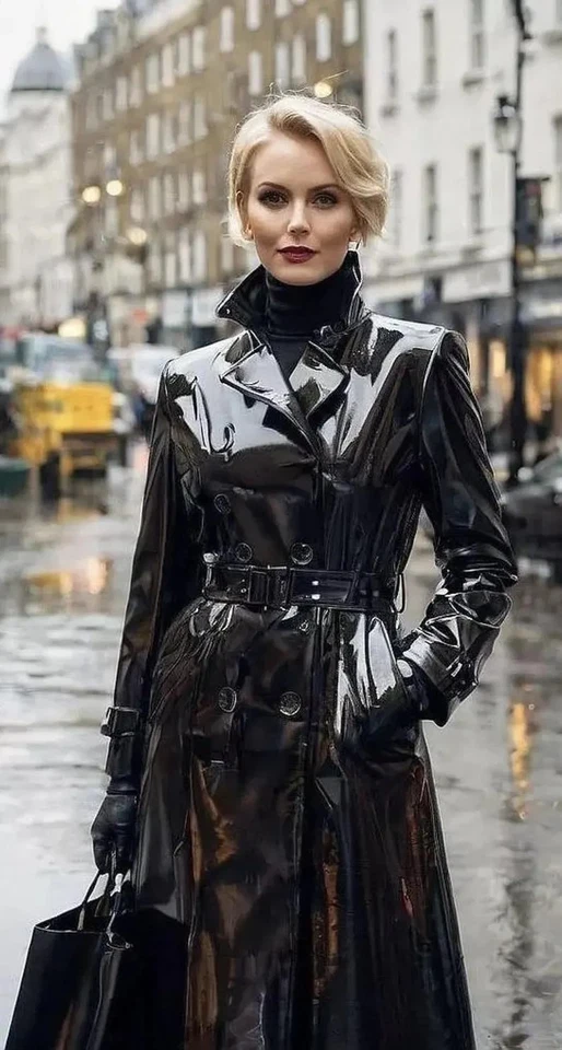 Women PVC Vinyl Shinny Trench long Coat Waterproof Winter Jacket USA - Image 1 of 3