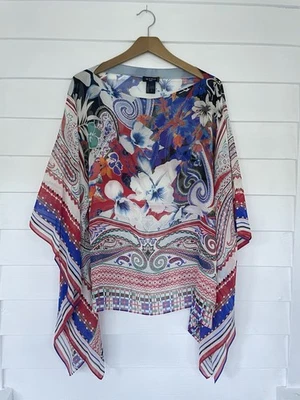 Túnica poncho ETRO Milano linda estampada 100% seda Caftan OS multicolorida - Imagem 1 de 4