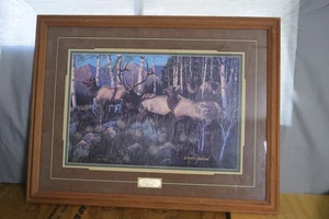 Vintage Bernie Jensen Elk Wildlife Kunst limitierte Auflage gerahmter Druck signiert Echtheitszertifikat - Bild 1 von 12