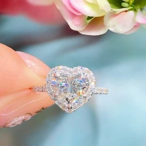 18k White Gold Ring Diamond Lab Grown Heart 2.8 Carat IGI Certified Size 5 6 7 8 - Picture 1 of 12