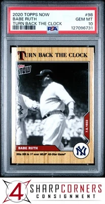 2020 TOPPS NOW TURN BACK THE CLOCK #98 BABE RUTH HOF POP 3 PSA 10 - Image 1 of 3