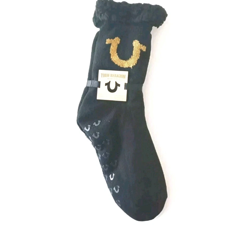 TRUE RELIGION SHERPA FLEECE-LINED THERMAL SLIPPER SOCKS MEN'S SIZE 8-12.5 BLACK  - Image 1 of 4