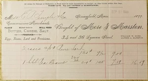 1899 BILLHEAD~MOORE & MARSTON CO. SPRINGFIELD, MASS. EGGS, BEANS AND LARD - Picture 1 of 1