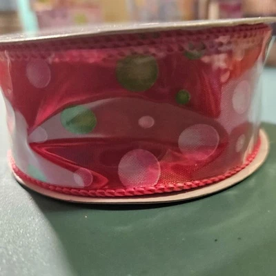 1 Roll Expressions Pink Polka Dot Wired Ribbon - Image 1 of 3