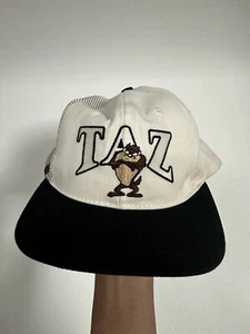 Vintage 90s Warner Bros Taz Laser Snapback Hat Cap Black Brown Made In USA - Picture 1 of 5