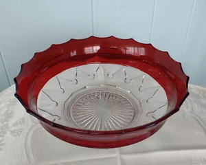 Antique McKee Ruby Red Stained Serving Bowl~Spearpoint Band~EAPG c1900-1905 - Picture 1 of 5
