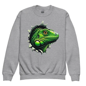 Kids green Iguana funny crewneck sweatshirt, childs reptile gift lizard jumper. - Picture 1 of 15