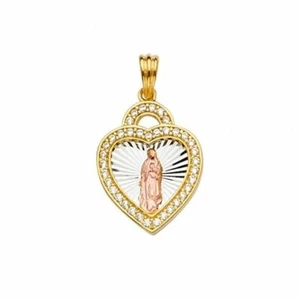 14K Tri Color Gold CZ Lady Of Guadalupe Charm Pendant Small For Necklace & Chain - Picture 1 of 1