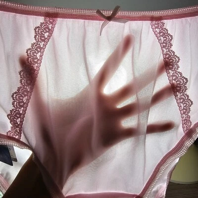 Braguita vintage rosa transparente Sissy nailon encaje poliéster sedoso talla 8 Cadera 42-45" Foto 1 de 4