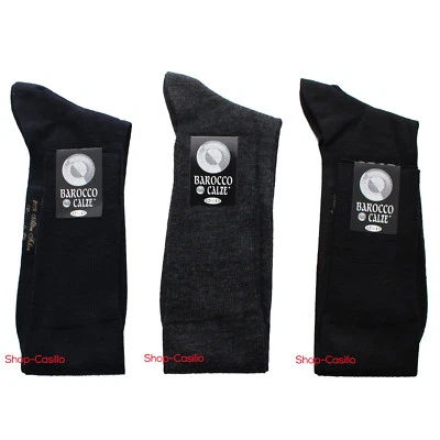 6 Paia Calze Lunghe Uomo Lana Rasata Colori Nero Grigio Blu Tinta Unita Barocco